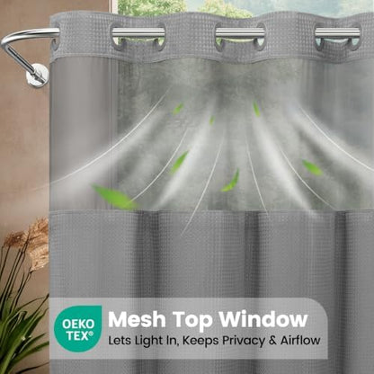 EUTXL Heavyweight No Hook Shower Curtain with Liner, Grey,71x80
