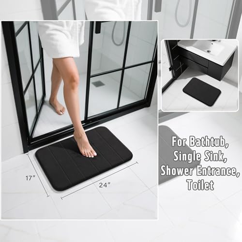 Yimobra Memory Foam Bath Mat, Soft Absorbent Bathroom Rug, 24x17, Black