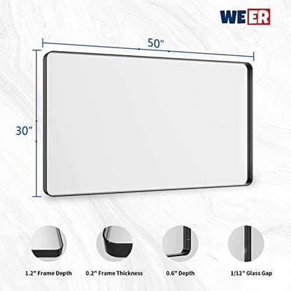 WEER Black Bathroom Vanity Mirror 50X30 Inch