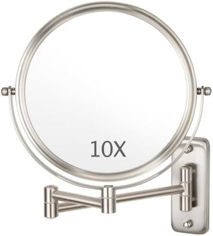 Wall Mounted Makeup Mirror - 1X/10X Magnifying Mirror Double Sided, 8 Inch Extendable Bathroom Mirror, Nickel Finish