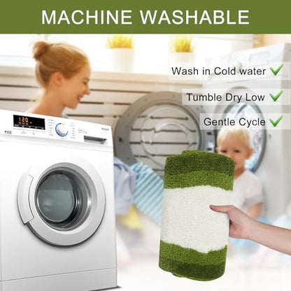 HAOCOO Bathroom Rugs Runner 18x47 inch, Non Slip Soft Green Rug Irregular Shape Bathroom Mats, Washable Absorbent Long Bathroom Rugs for Bedroom Aesthetic Bathtub Sink Shower