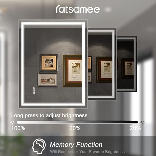 Ratsamee 28"x36" LED Bathroom Mirror with Lights, Backlit + Front Lit