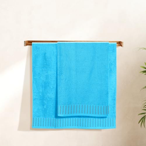 BELIZZI HOME Cotton 2 Pack Oversized Bath Towel Set 28x55 inches, Large Bath Towels, Ultra Absorbant Compact Quickdry & Lightweight Towel, Ideal for Gym Travel Camp Pool - Turquoise Blue