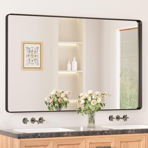 Keonjinn 48 x 30 Inch Black Bathroom Mirrors for Over Sink, Tempered Glass