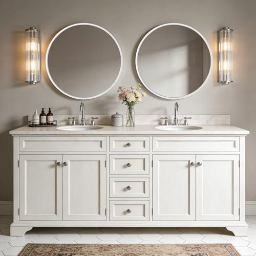 WallBeyond Round Wood Mirror 28 inch Circle Wall Mirror for Bathroom Round Wall Mirror for Wall Decor, Vanity, Entryway Living Room (White)