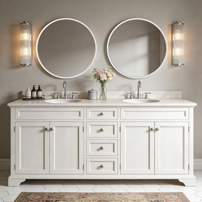WallBeyond Round Wood Mirror 28 inch Circle Wall Mirror for Bathroom Round Wall Mirror for Wall Decor, Vanity, Entryway Living Room (White)
