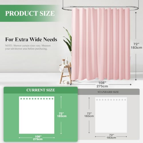 Dynamene Extra Wide Waffle Shower Curtain 256 GSM Fabric 108x72 Pink