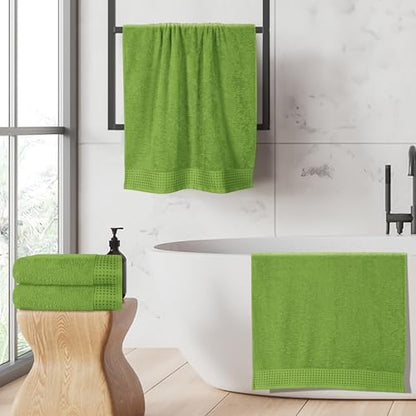 GLAMBURG Ultra Soft 4 Pack Oversized Bath Towel Set 27x54 inches, 100% Cotton Bath Towels, Highly Absorbant Compact Quickdry & Lightweight Towel, Ideal for Gym Travel Camp Pool - Kiwi Green