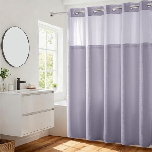 RiverDream Heavyweight Waffle No Hook Shower Curtain with Liner,Lilac,71x74