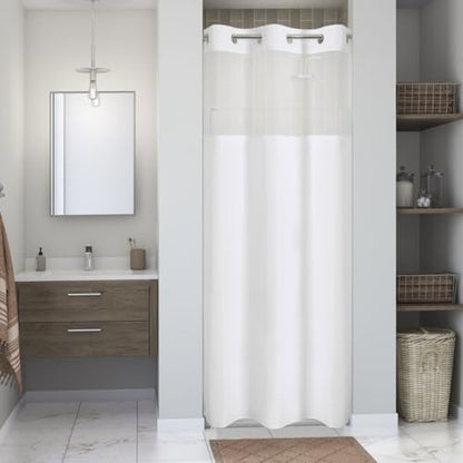 eachope No Hook Linen Texture Shower Curtain with Snap-in Liner,48x74 White