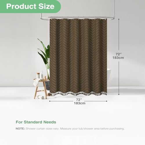 Dynamene Boho Farmhouse Fabric Shower Curtain Tufted Chevron 72"x72" Brown