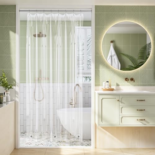 Amazer Shower Stall Curtain Liner 48x72, Clear Shower Liner PEVA Medium Weight Inside Shower Curtain for Bathroom with Rustproof Grommets