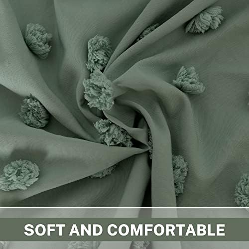 Siiluminisoy Small Stall Green Boho Shower Curtain Woven Fabric Cute Shower Curtain, 36 x 72 Tufted Pleat Floral Textured Modern Farmhouse Minimalist Shower Curtain Set with Hooks for Bathroom