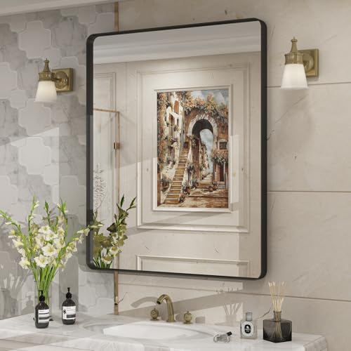 30x36 Inch Matte Black Bathroom Mirror for Wall