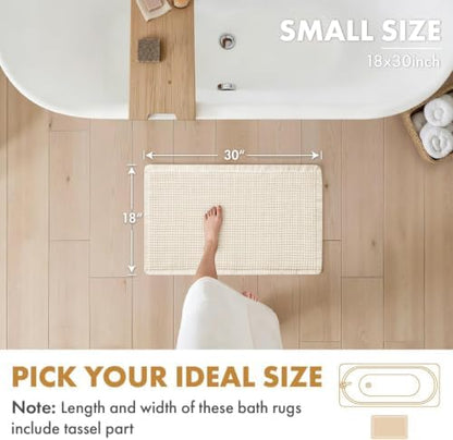 MIULEE Set of 2 Waffle Bathroom Rugs Boho Bath Mat Cream White 18x30 Inch