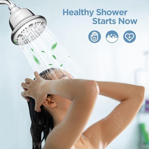 MakeFit Filtered Shower Head with Upgraded Activated Carbon Filter - High Pressure Shower Head with Hard Water Softener - 7 Settings Bathroom Rain Showerhead to Remove Chlorine and Heavy Metals