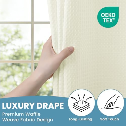 SORTTO No Hook Waffle Shower Curtain with Snap in Liner Set, 71x74, Ivory