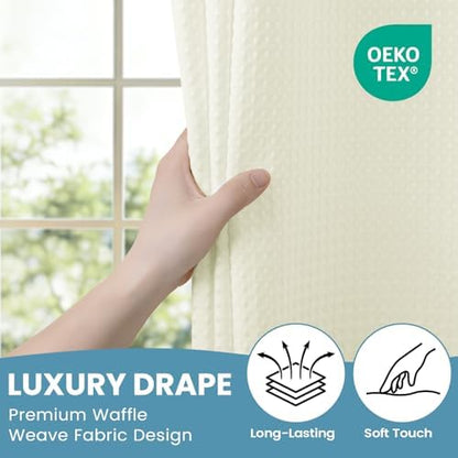 SORTTO No Hook Waffle Shower Curtain with Snap in Liner Set, 71x74, Ivory