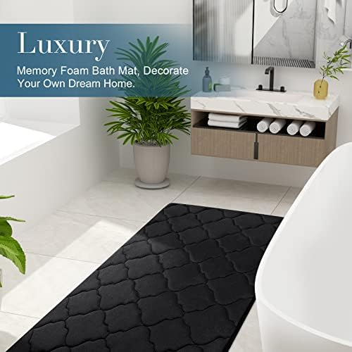 OLANLY Memory Foam Bath Mat Rug 47x24, Ultra Soft and Absorbent Bathroom Rugs, Non-Slip, Comfortable, Machine Washable Bath Carpet for Bathroom Floor, Tub, Shower and Home Decor Accessories, Black