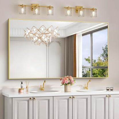 COFENY 30x55In Gold Bathroom Mirror for Wall, Brushed Gold Rectangle Mirrors with Metal Frame, Bathroom Rectangular Mirror Modern Wall Mirror for Bedroom Living Room, Hangs Horizontal or Vertical