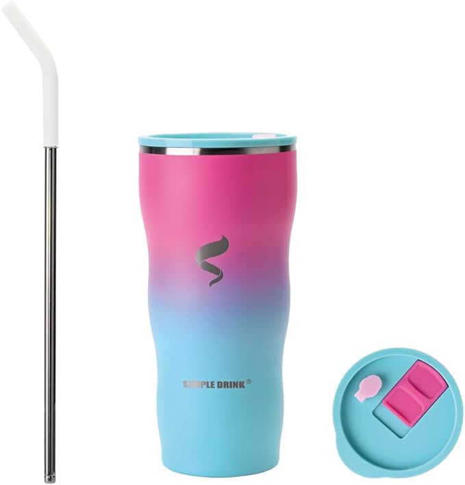 30oz Insulated Tumbler with Straw and Lid, Double Wall Vacuum Stainless Steel Travel Mug, Spill Proof Cup, Fits Most Cup Holders for Office, Commute and Travel, Cotton Candy Ombre