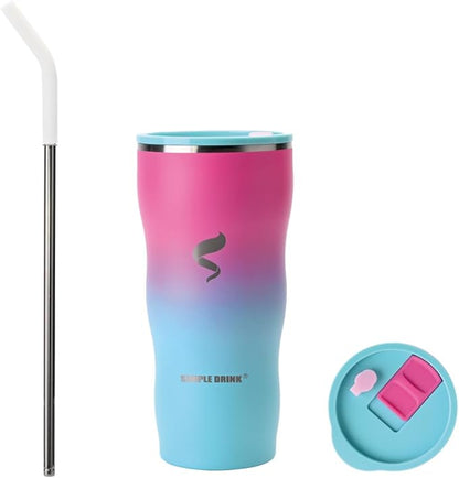30oz Insulated Tumbler with Straw and Lid, Double Wall Vacuum Stainless Steel Travel Mug, Spill Proof Cup, Fits Most Cup Holders for Office, Commute and Travel, Cotton Candy Ombre