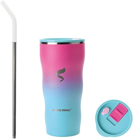 30oz Insulated Tumbler with Straw and Lid, Double Wall Vacuum Stainless Steel Travel Mug, Spill Proof Cup, Fits Most Cup Holders for Office, Commute and Travel, Cotton Candy Ombre