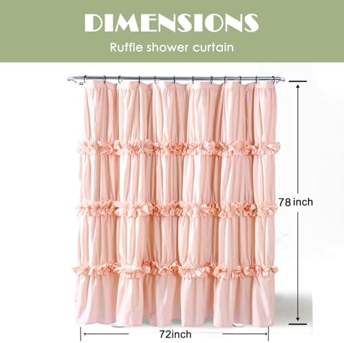 Homechoice Decor Victorian Peach Ruffle Shower Curtain 72x78 Inches Long