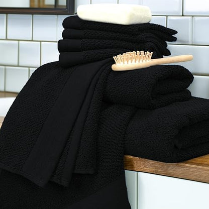 Tens Towels 8 Pc Popcorn Towel Set, 2 XL Bath, 2 Hand, 4 Washcloths, Black