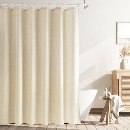 Naturoom Linen Shower Curtain 96 Inch Long for Bathroom Beige 1 Panel