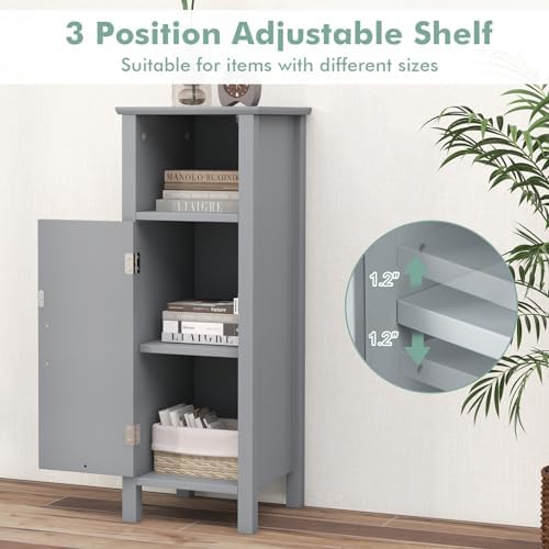 Giantex Narrow Bathroom Storage Cabinet with Open Compartment (Grey)