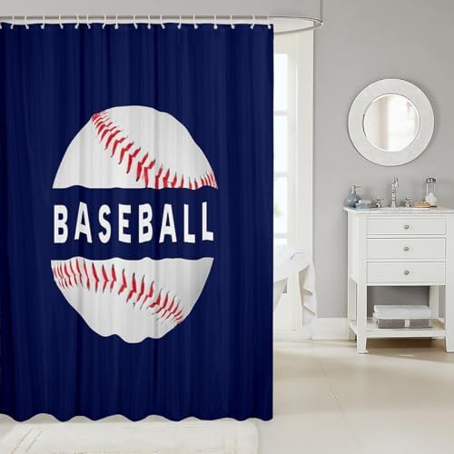 jejeloiu Baseball Shower Curtain 72"x84" Sports Game Bath Curtain for Boys Girls Teens Baseball Gaming Bathroom Shower Curtain Set Women Men Gift for Baseball Lover Kids Bathroom Accessories
