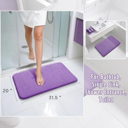 Yimobra Memory Foam Bath Mat, Super Soft Absorbent Bathroom Rug Non Slip 31.5x20 Inch, Quick Dry, Machine Washable Floor Carpet for Tub Shower, Home Decor Accessories, Lavender
