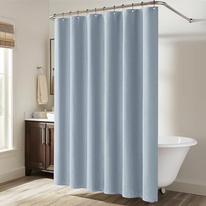 MIULEE Linen Fabric Shower Curtain Light Blue W72*L72 12 Metal Hooks