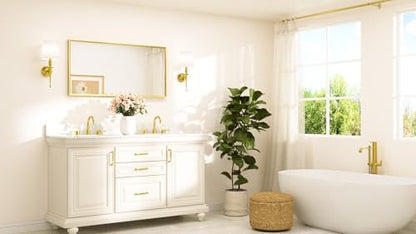 TETOTE Brushed Gold Frame Mirror for Bathroom Wall 48" x 24" Brushed Brass Beveled Rectangle Bathroom Vanity Mirror for Over Sink, Bedroom, Entryway, Living Room, Tempered Glass, Stronger Frame