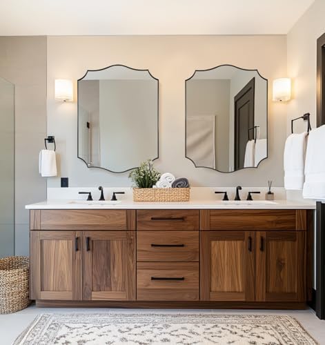 ANDY STAR 30x40 Inch Matte Black Mirror, Large Asymmetrical Wall Mirror in Premium Stainless Steel Metal Thin Frame Deep 1’’, Modern Rectangle Mirror with Unique Wavy Design Ideal for Home Decor
