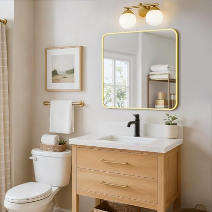 Vanity Bathroom Mirror, 30”x30” Gold Bathroom Mirror for Over Sink