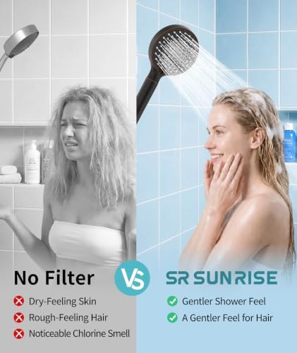 SR SUN RISE Filtered Shower Head with Handheld High Pressure 9 Spray Mode Showerhead Detachable Shower Head Water Softener Filters Beads for Hard Water Remove Chlorine 4 Filters ORB