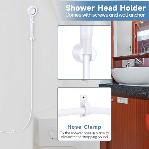 5+1 Mode High Pressure Replacement White RV Shower Head with Hose