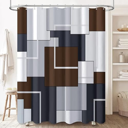 BTTN 60x72 Stall Modern Geometric Waterproof Fabric Shower Curtain, Brown