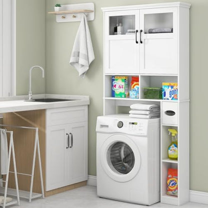 Vabches Over The Toilet Storage Cabinet with Doors & Paper Holder, White