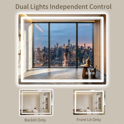 36"x36" LED Bathroom Mirror with Lights, Backlit + Front Lit, Anti-Fog, Lighted Bathroom Mirror for Wall, HD Shatterproof Tempered Glass, Dimmable, Memory Function (Horizontal/Vertical)