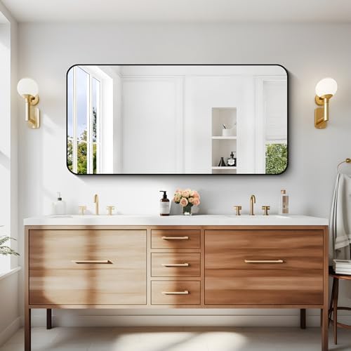 DESBING 24" x 48"Bathroom Mirror, Matte Black Wall Mirror with Metal Frame, Decorative Rectangular Vanity Mirror for Bedroom Bathroom Living Room Entryway (Horizontal/Vertical)