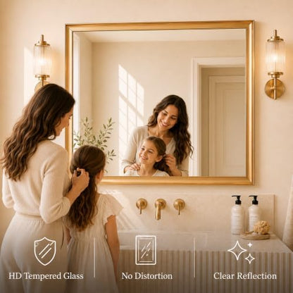 Brushed Gold Bathroom Mirrors for Over Sink 30x40 Inch