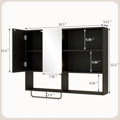 Bathroom Wall Cabinet, Medicine Cabinet with Mirror, Black