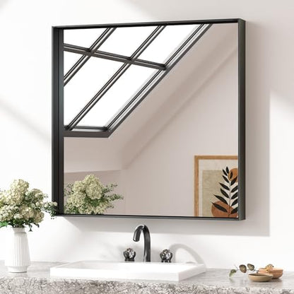 Keonjinn 30x30 Inch Matte Black Bathroom Mirror for Over Sink, Square