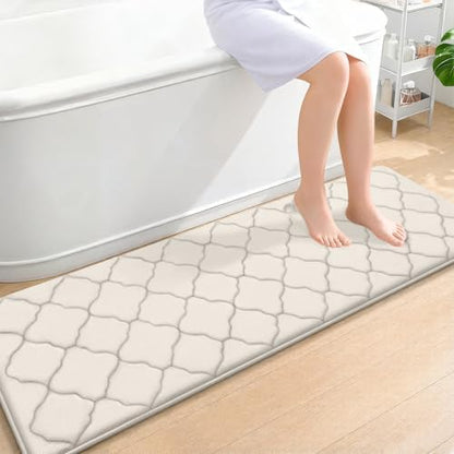 OLANLY Memory Foam Bath Mat Rug 59x20, Ultra Soft Bathroom Rugs, Ivory
