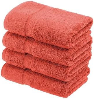 SUPERIOR Egyptian Cotton Plush & Absorbent, Hand Towel Set of 4, Coral