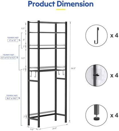 samstar 4 Tier Over The Toilet Storage Rack, Bathroom Organizer Shelves Cabinet Above Toilet, with Adjustable Height Freestanding Shelf Space Saver, Black