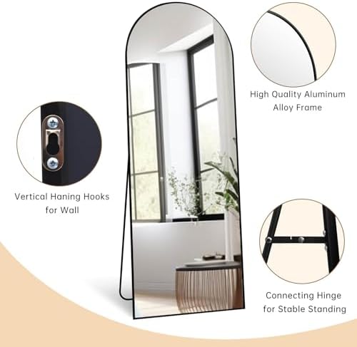 Dewfig Full Length Mirror, 70"x26" Arched Full Body Mirror, Black